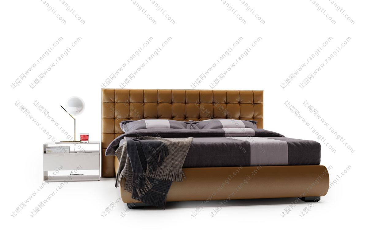 现代皮革方形纹理软包床头双人床
