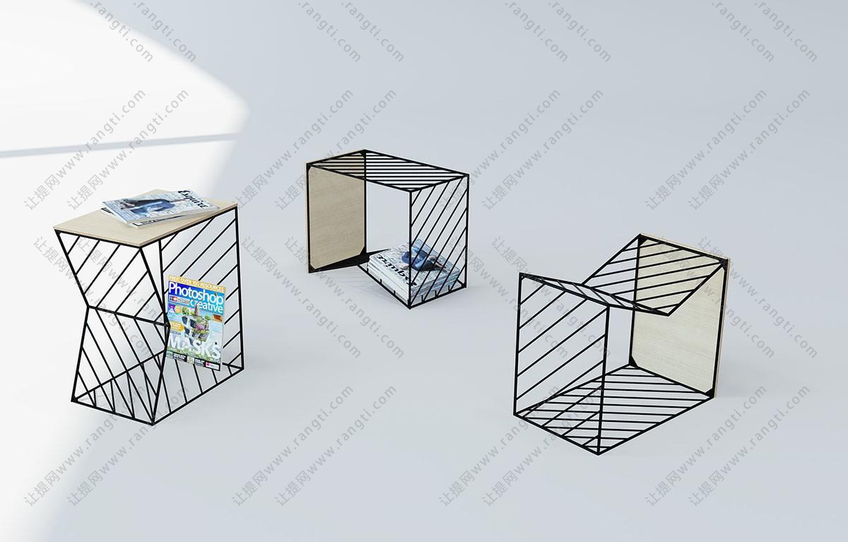 现代金属网长方形边几、角几
