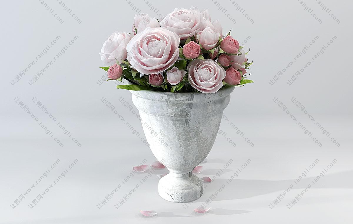 初花玫瑰花瓶花卉