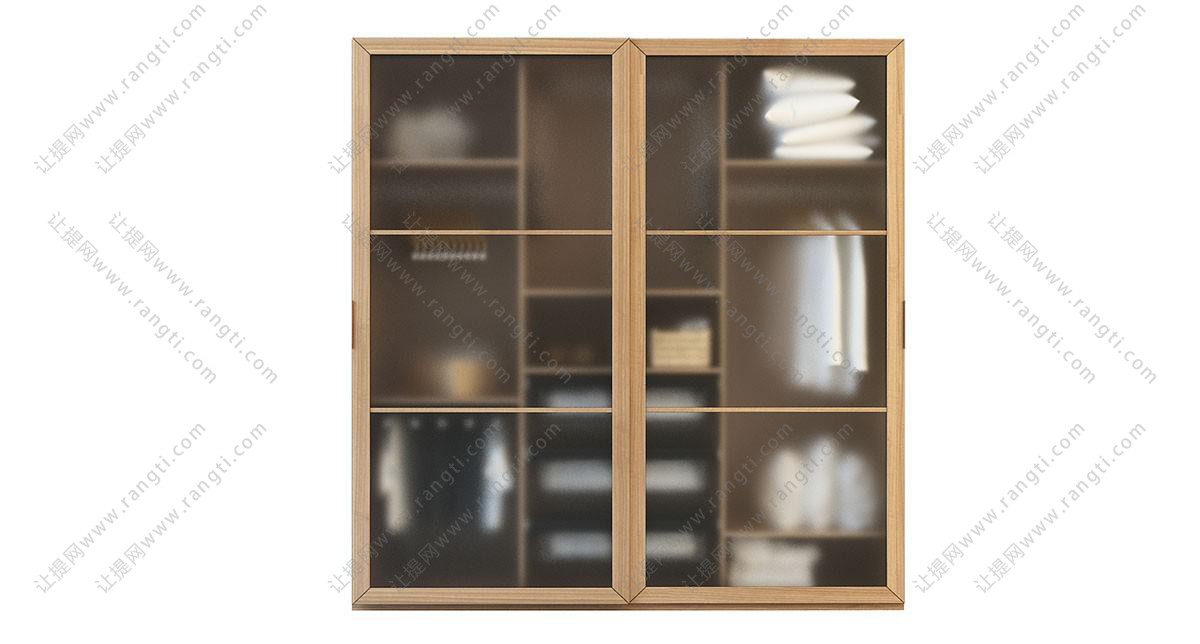 现代磨砂玻璃实木边框推拉门衣柜