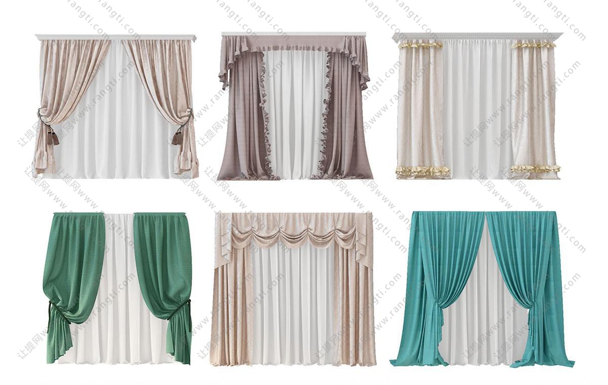 欧式花边造型窗帘、纯色窗帘、窗幔