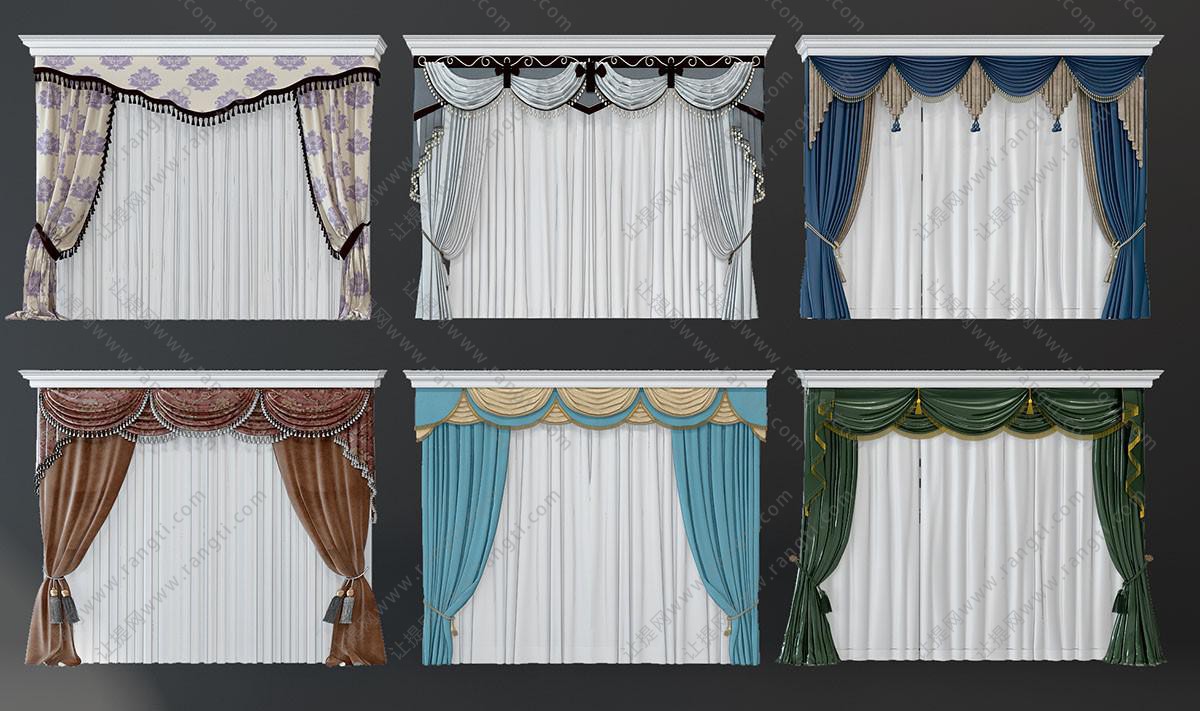 欧式古典窗帘、波浪造型窗幔