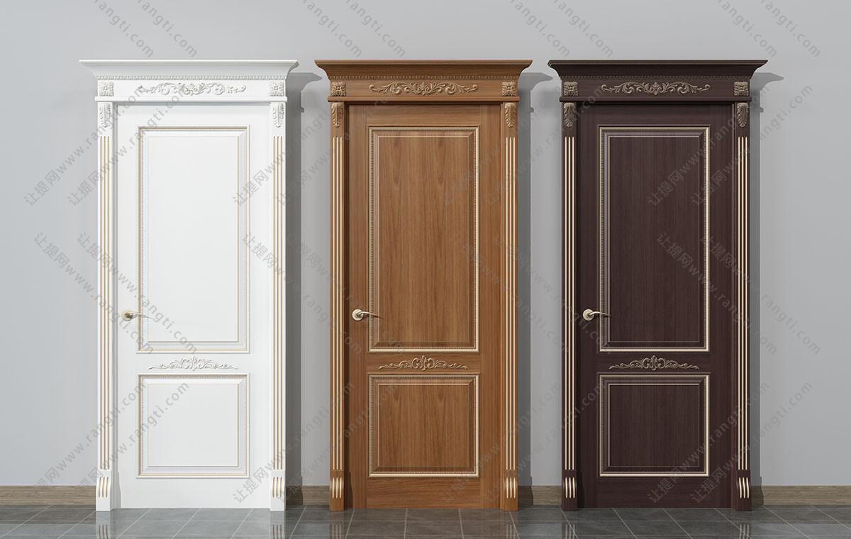 欧式实木、门套线带有雕花装饰的卧室门