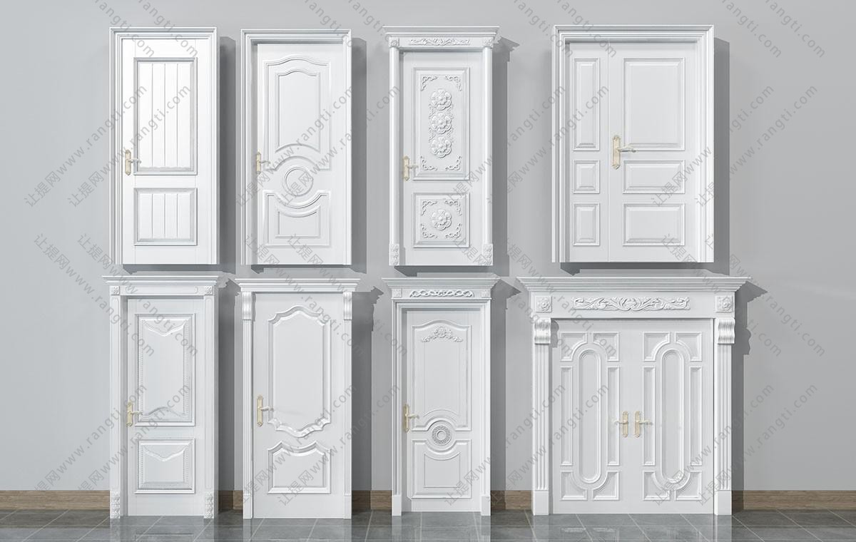 欧式带有雕花装饰的卧室门、双扇门和子母门