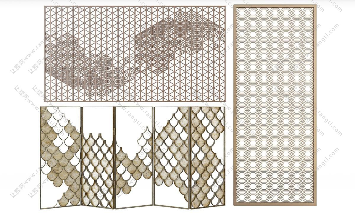 鱼鳞装饰的折叠屏风隔断