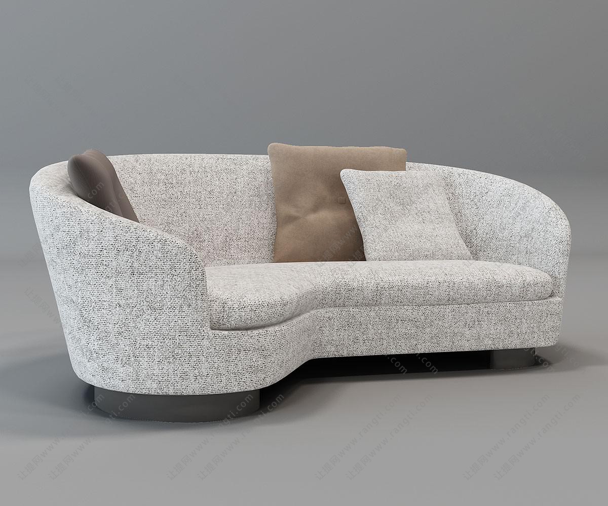 现代弧形半圆布艺多人沙发、靠垫