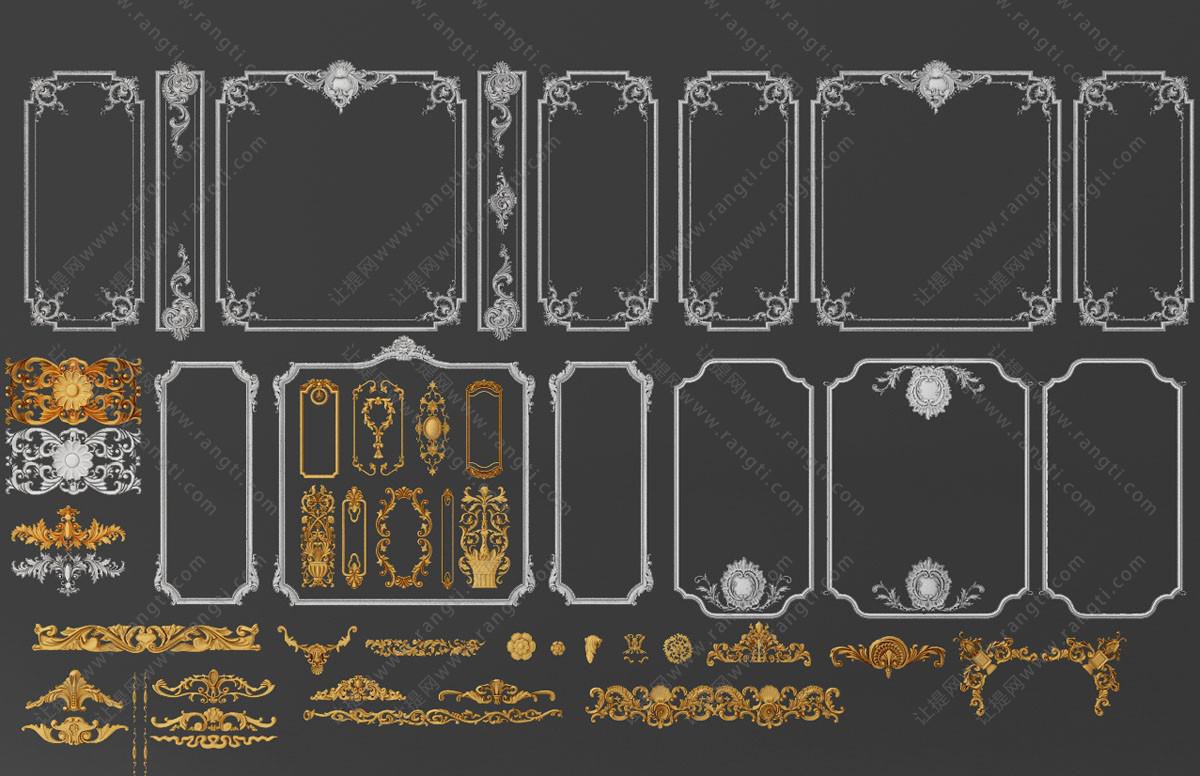 方形雕花石膏线、欧式构件
