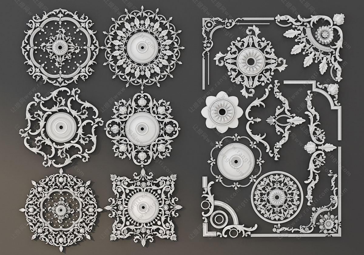 欧式圆形、方形雕花石膏线 欧式构件