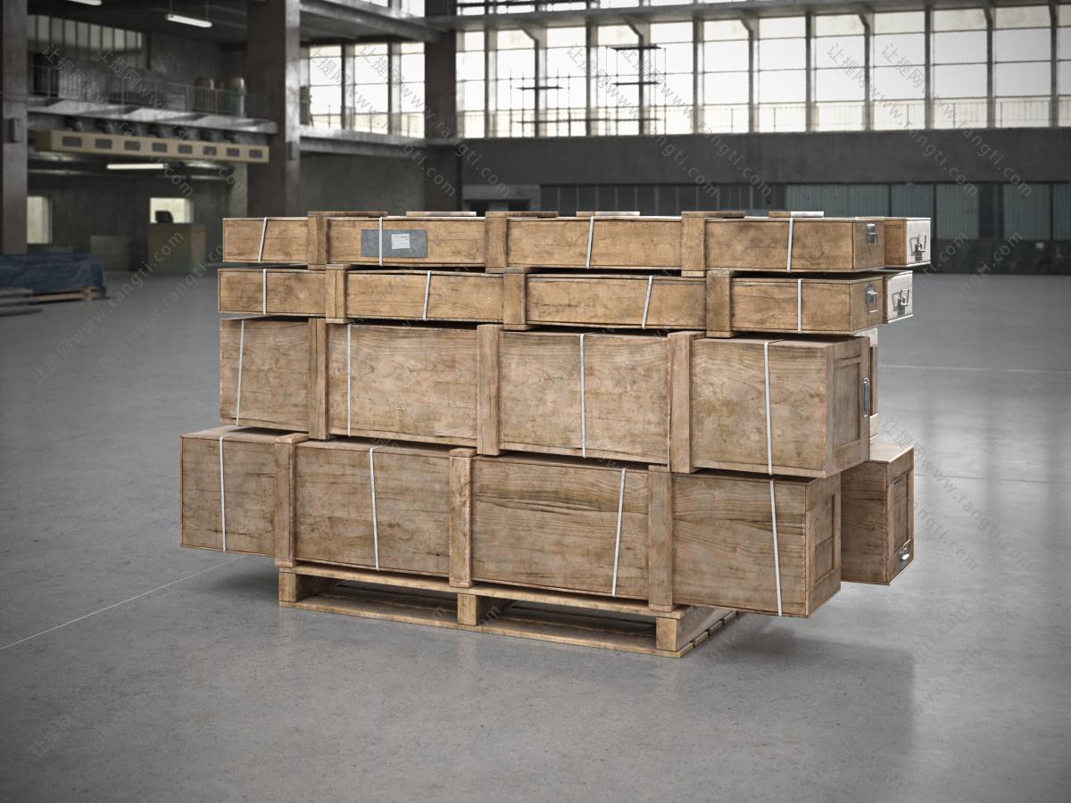 不同尺寸长方形实木箱子装的货物