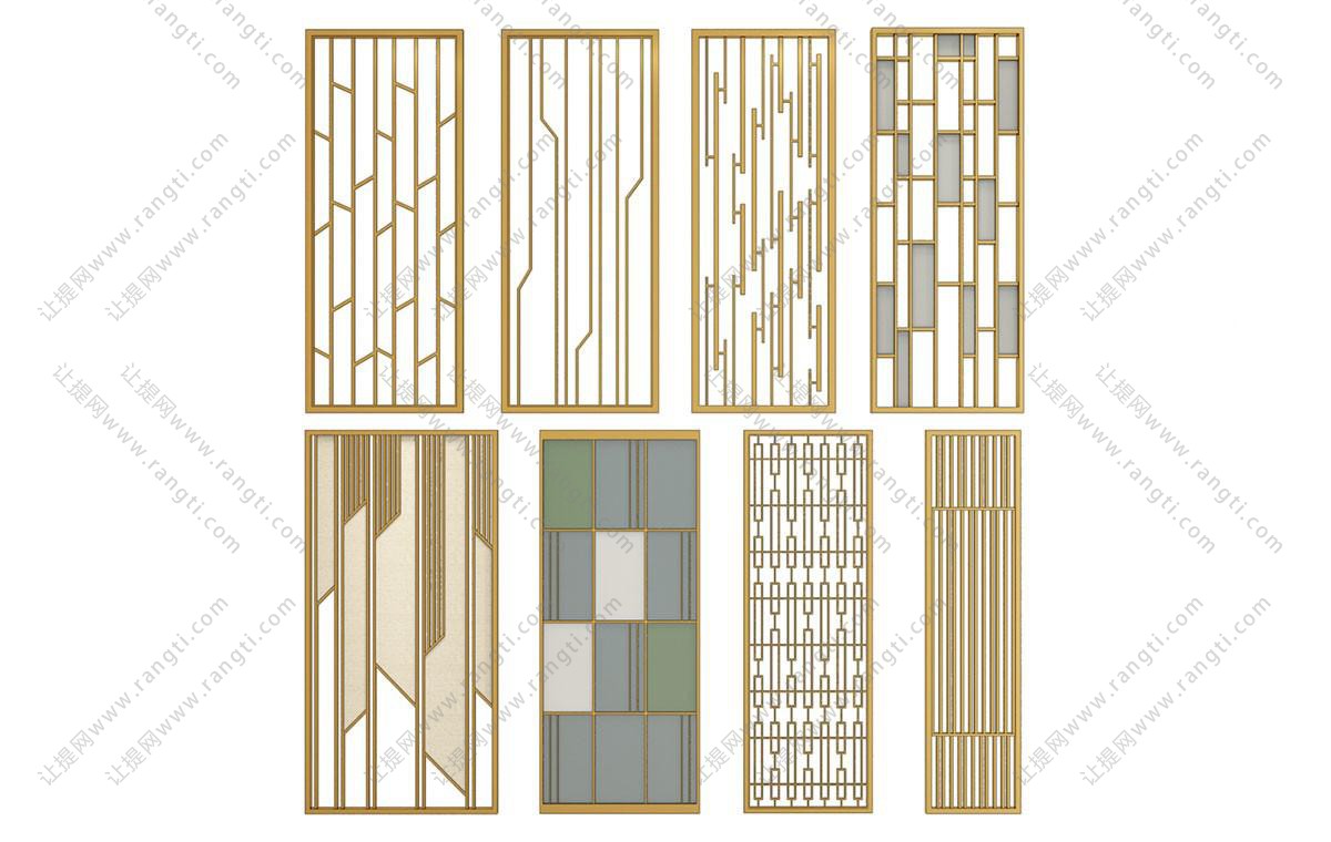 现代金属边框几何图案虚实屏风隔断