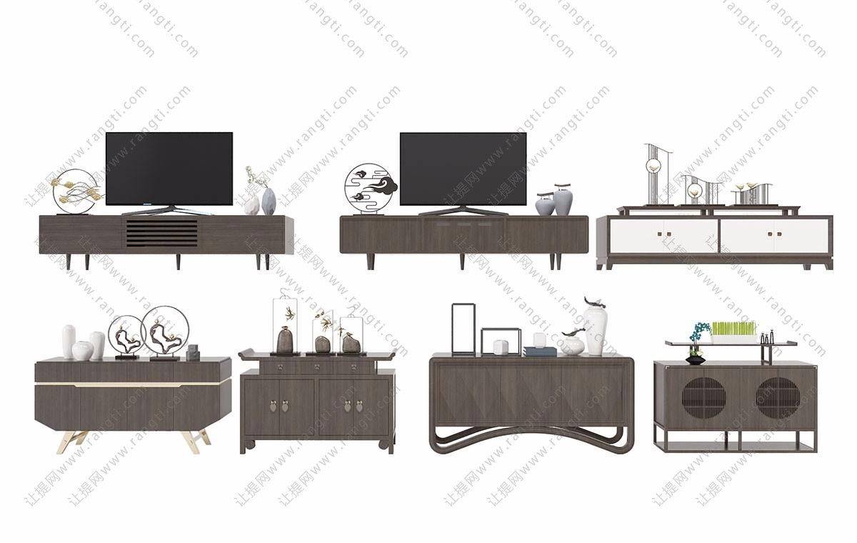 新中式简约个性电视柜、桌上摆件