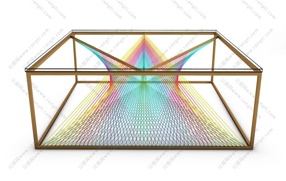 现代霓虹金属网装饰玻璃茶几