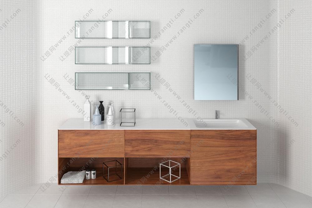 现代实木洗手台浴室柜