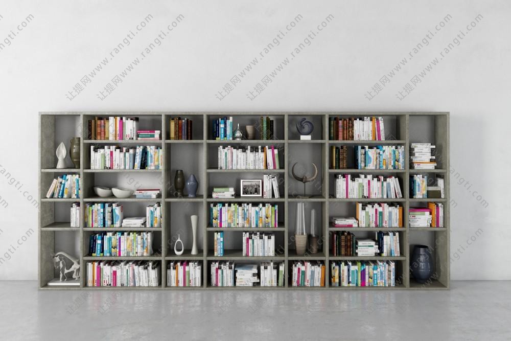 新中式书房超宽开放式书架、书籍