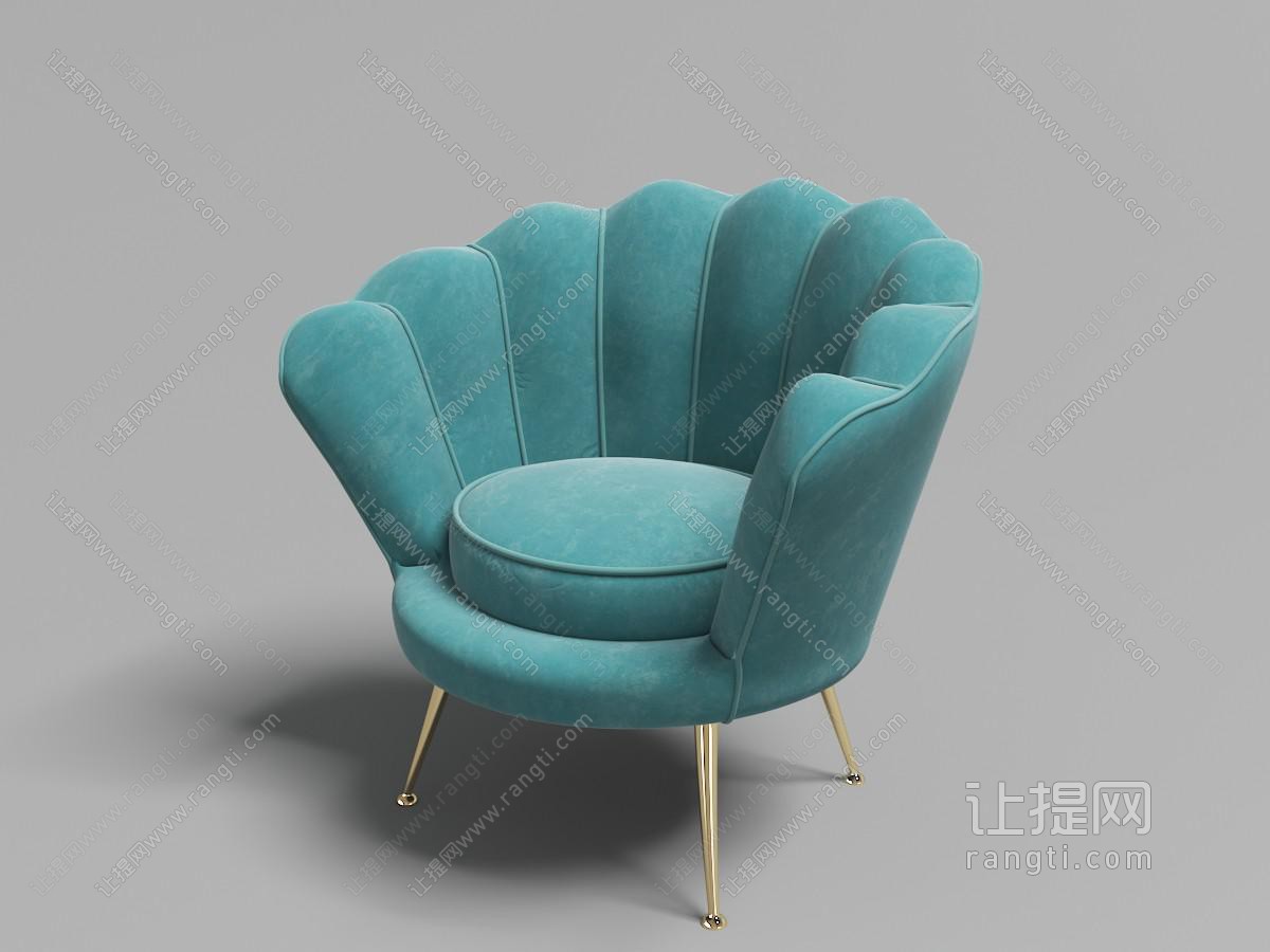 现代轻奢湖蓝色花朵造型的休闲椅