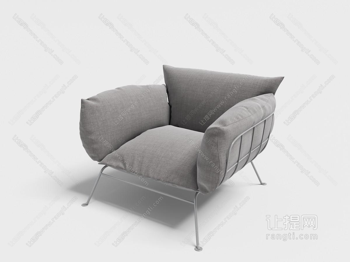 北欧银色金属框架搭配布艺坐垫靠背的休闲椅