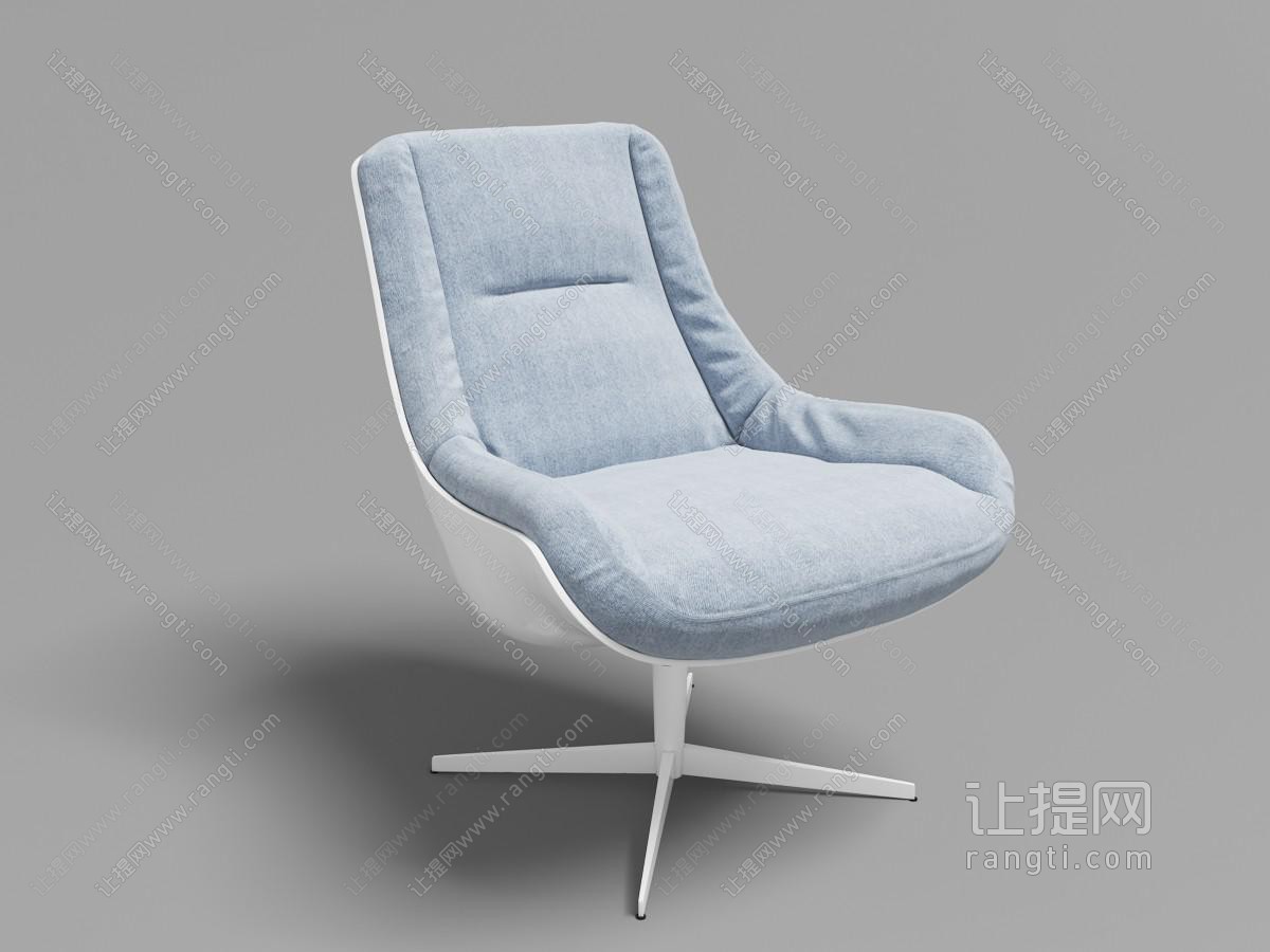 现代白色支架带有灰蓝色坐垫的休闲椅