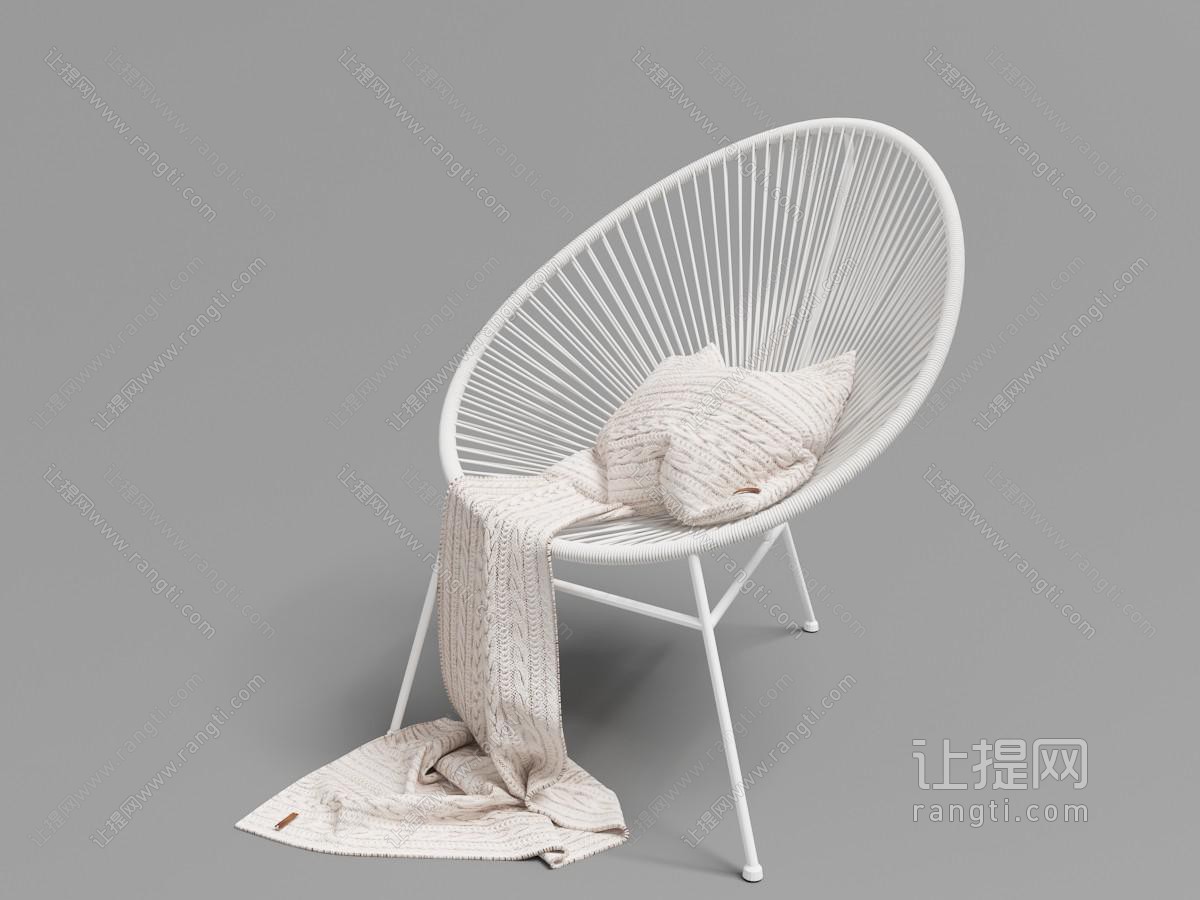 现代轻奢白色铁艺镂空休闲椅