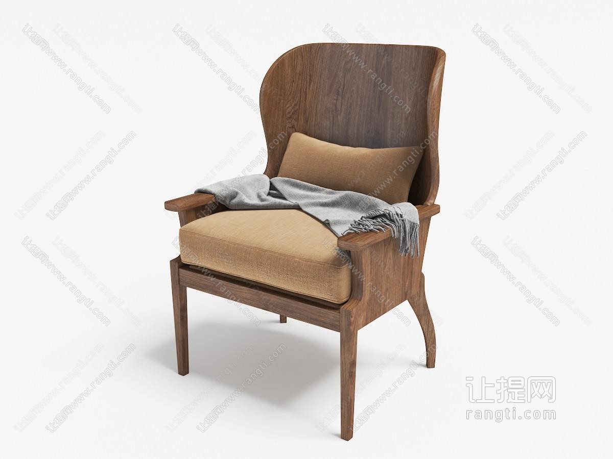 美式实木带有弧度弯曲靠背的休闲椅