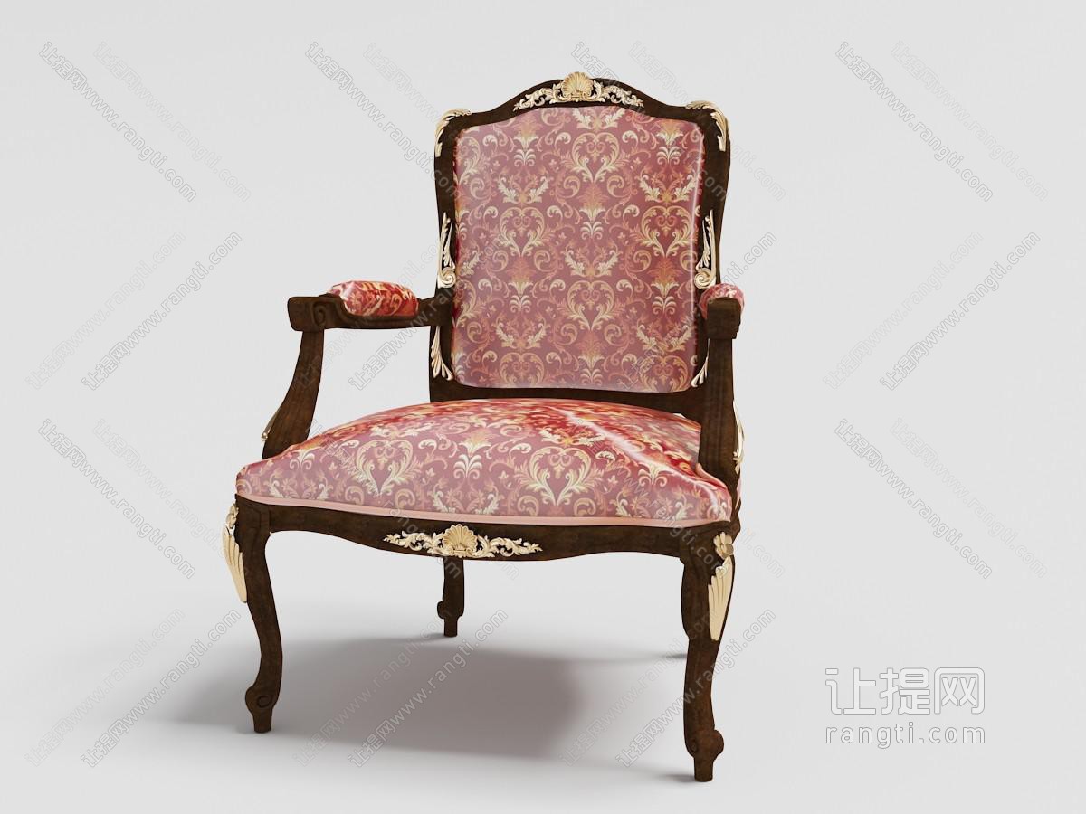 欧式红色带花纹坐垫、雕花支架的休闲椅