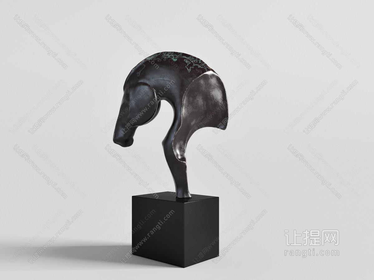 现代抽象黑金属半身马雕像饰品摆件