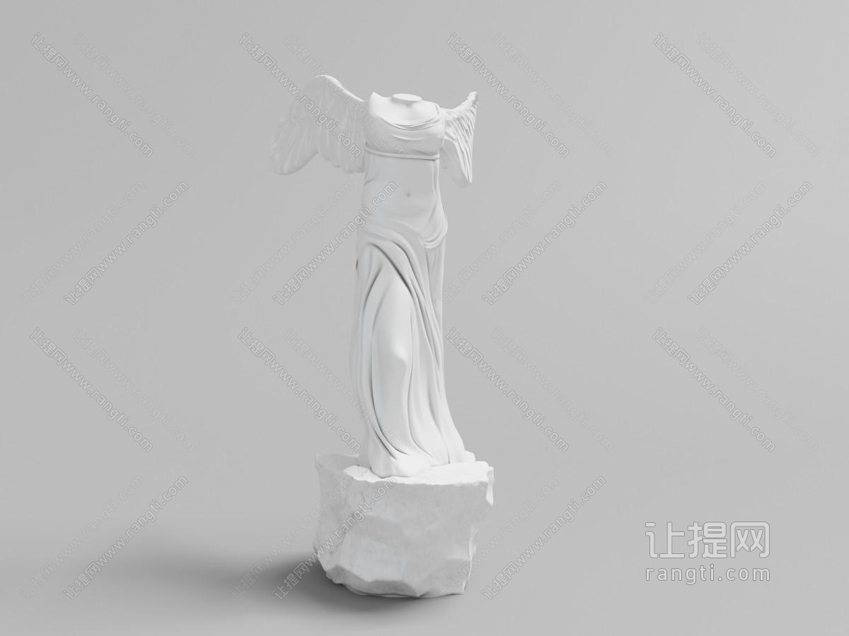 欧式扇展翅膀的无头白色石膏雕像