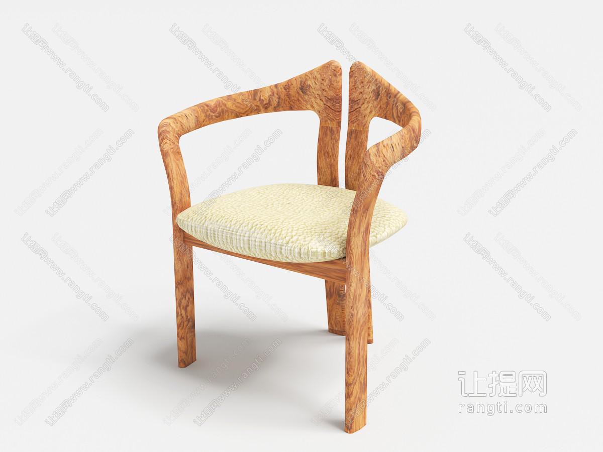 新中式靠背分两半的实木休闲椅