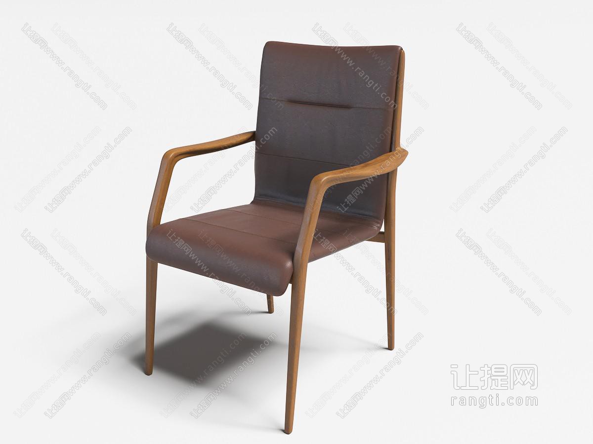 现代实木边框皮革坐垫的休闲椅