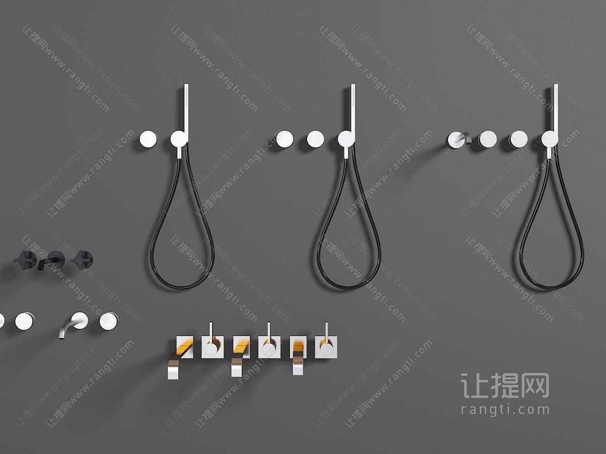 现代不同款式的墙面水龙头、花洒