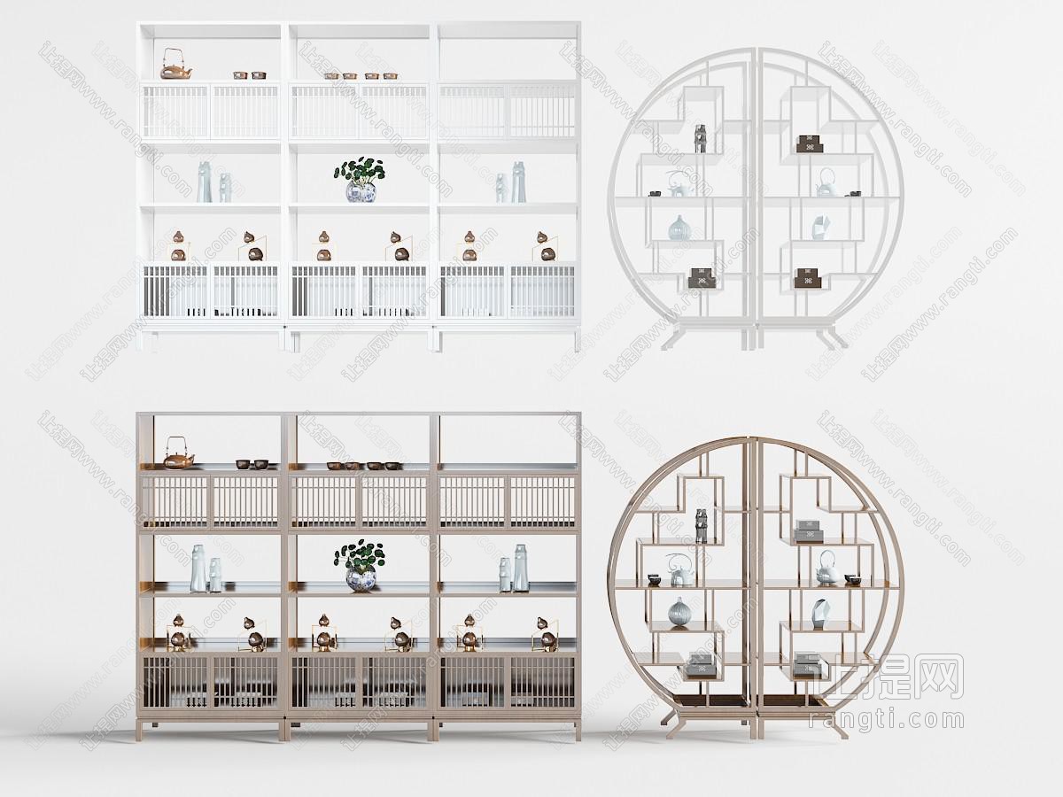 中式圆形、方形开放式装饰柜