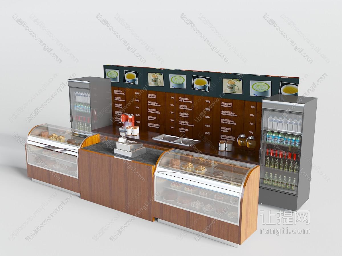 咖啡店蛋糕房料理台和糕点展示柜