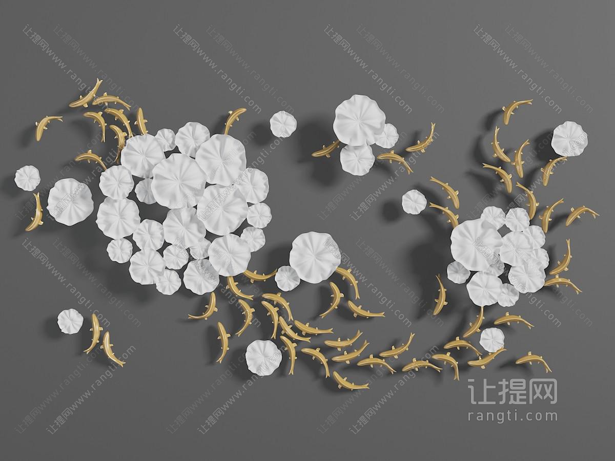 新中式荷花、小鱼造型的墙饰挂件
