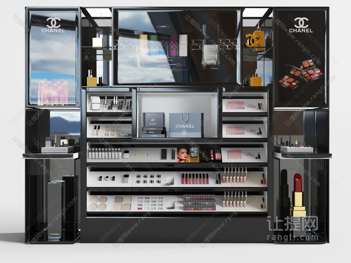 现代黑色化妆品展示柜、货架
