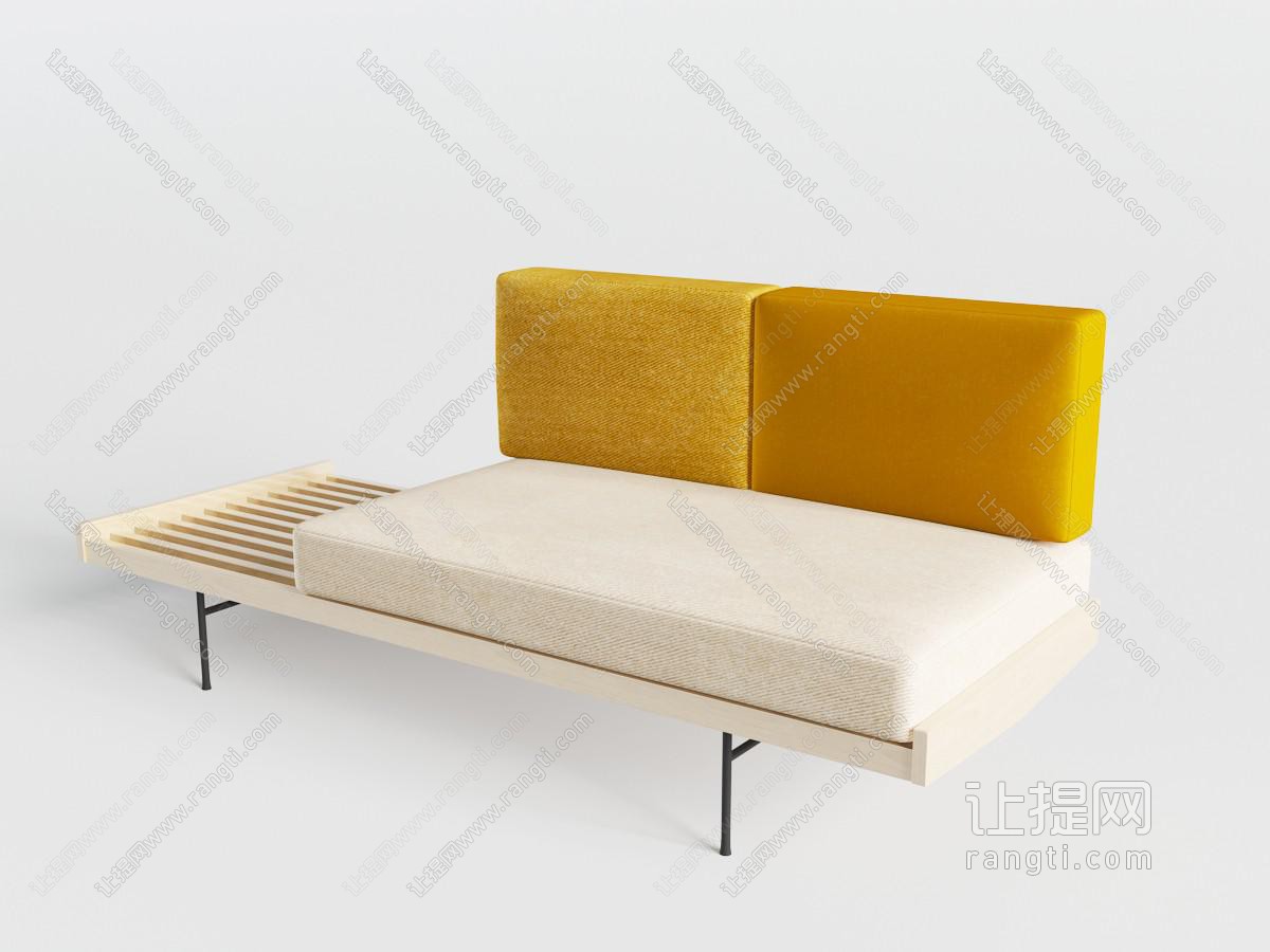 现代带坐垫的实木长凳