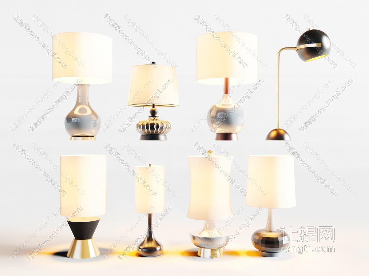 新中式多款柱形灯罩的台灯、床头灯组合