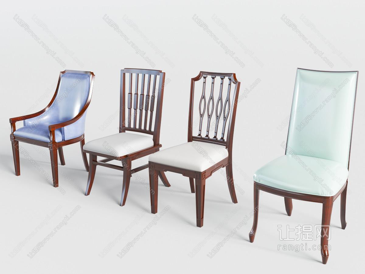 美式实木带坐垫的餐椅、扶手椅