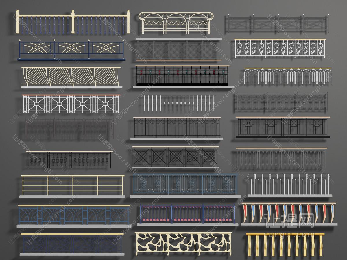 各种不同款式金属镂空栏杆、护栏