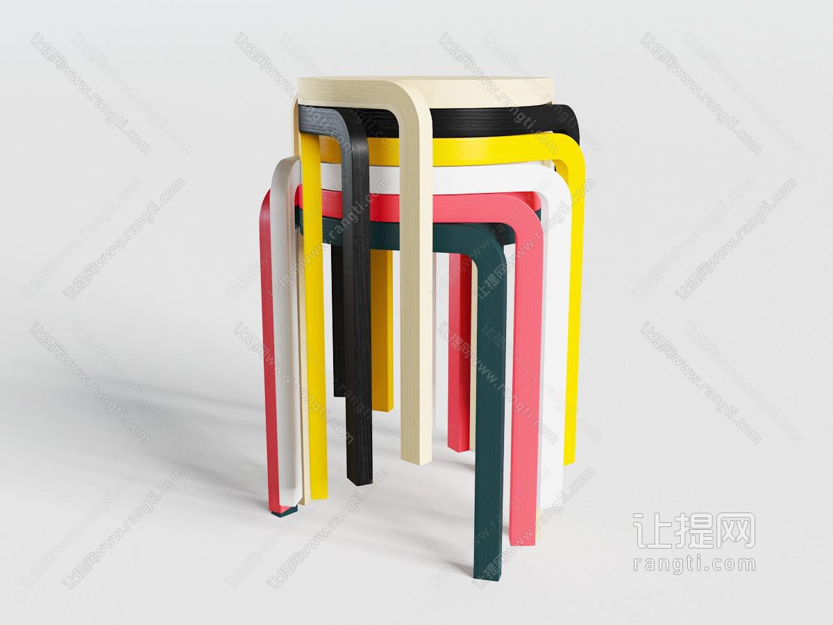现代多彩叠摞在一起的圆形凳子