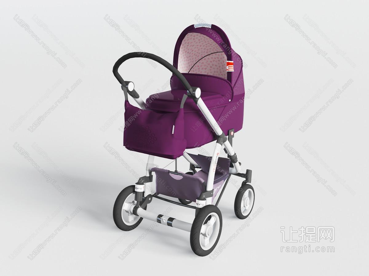 现代带顶棚的紫色婴儿车