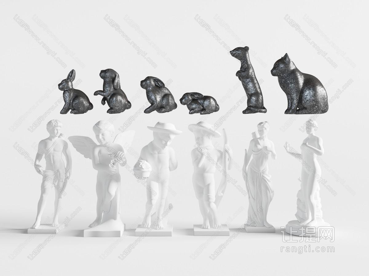 欧式人体、天使和动物石膏雕像