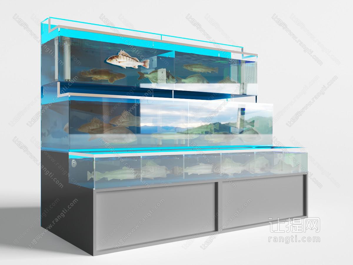超市生鲜水族鱼缸展示玻璃柜