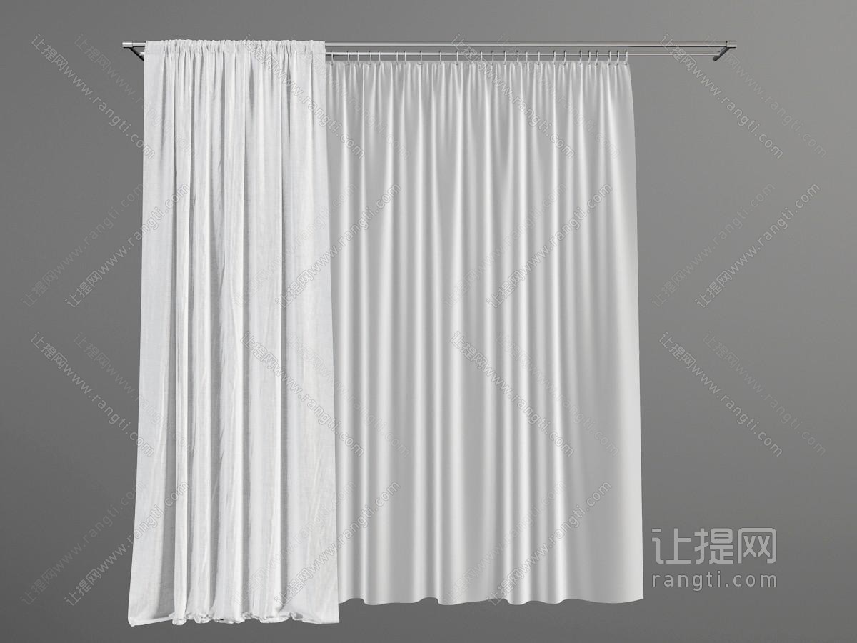 现代双层窗帘杆上的白色窗帘
