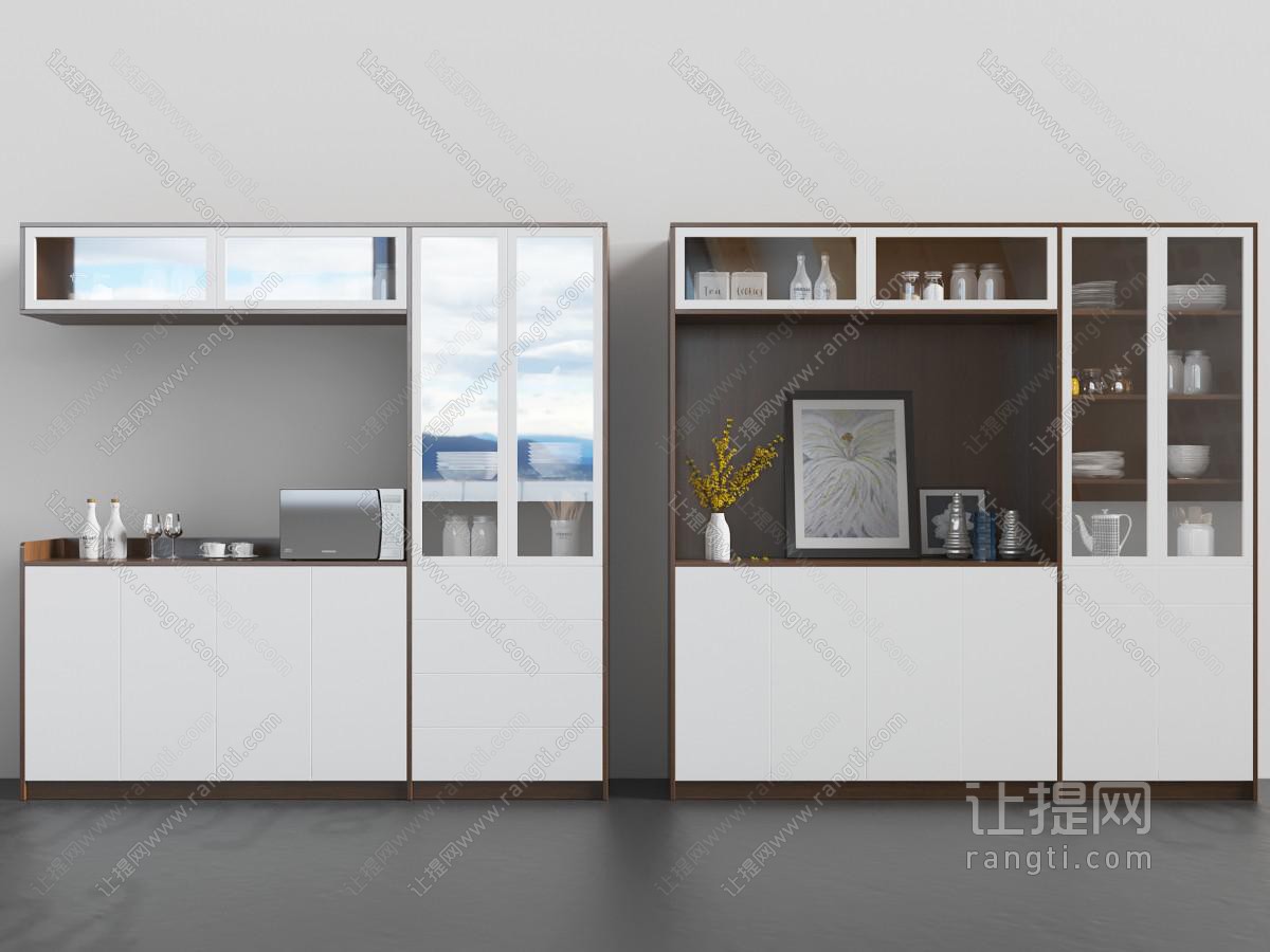 新中式白色中间镂空的餐边柜、装饰柜