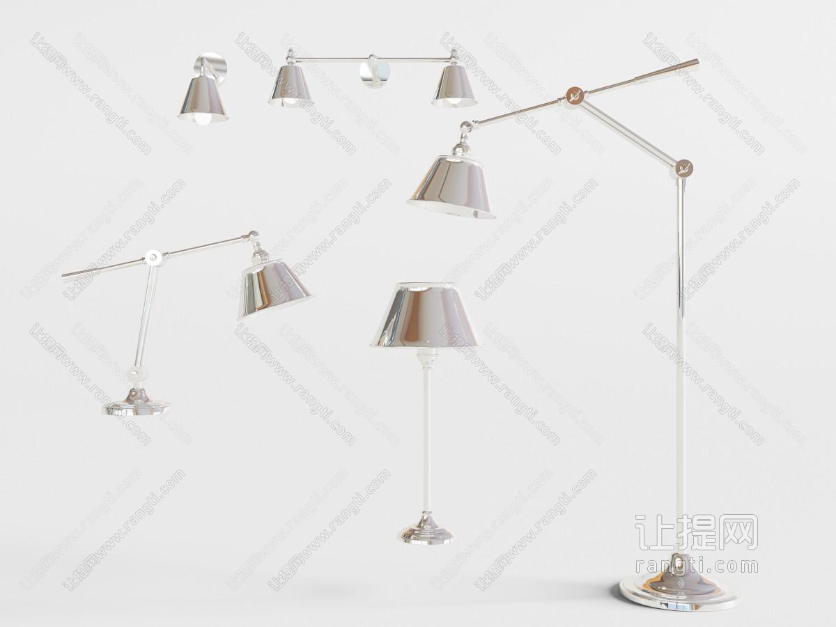 现代不锈钢灯罩的落地灯、台灯和壁灯