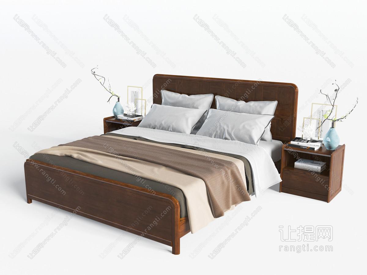 新中式实木双人床床头柜