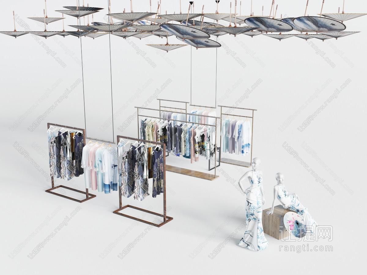 新中式雨伞吊顶衣服装饰展示架