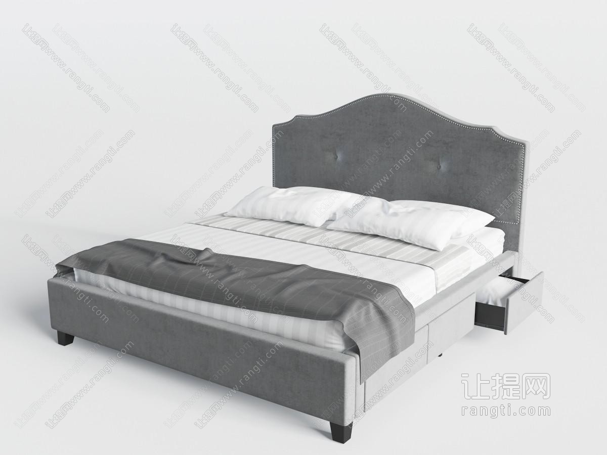 新中式带抽屉灰色床头的双人床