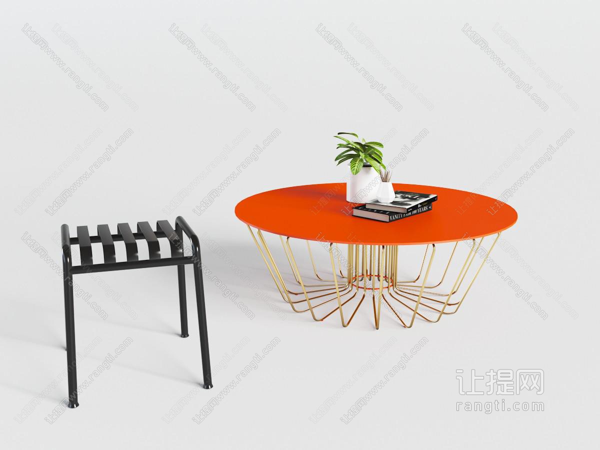 现代黑色镂空凳子、圆形茶几