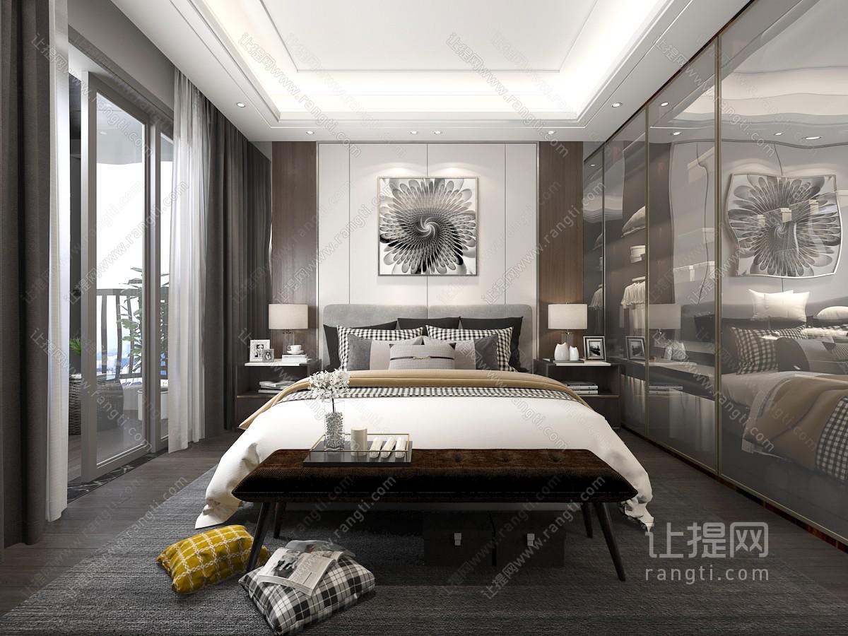 后现代卧室3d模型下载_模型ID:44017-让提网