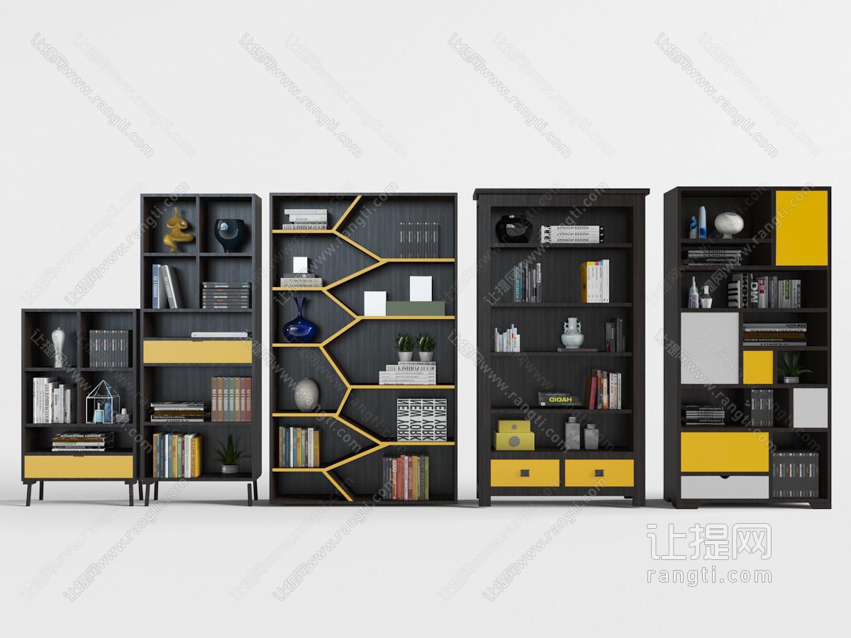 现代黑色黄色拼接开放式装饰柜